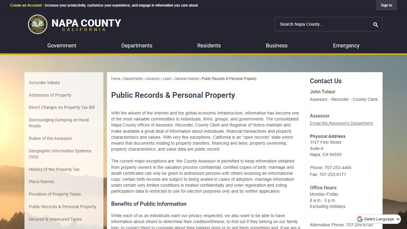 Public Records & Personal Property | Napa County, CA