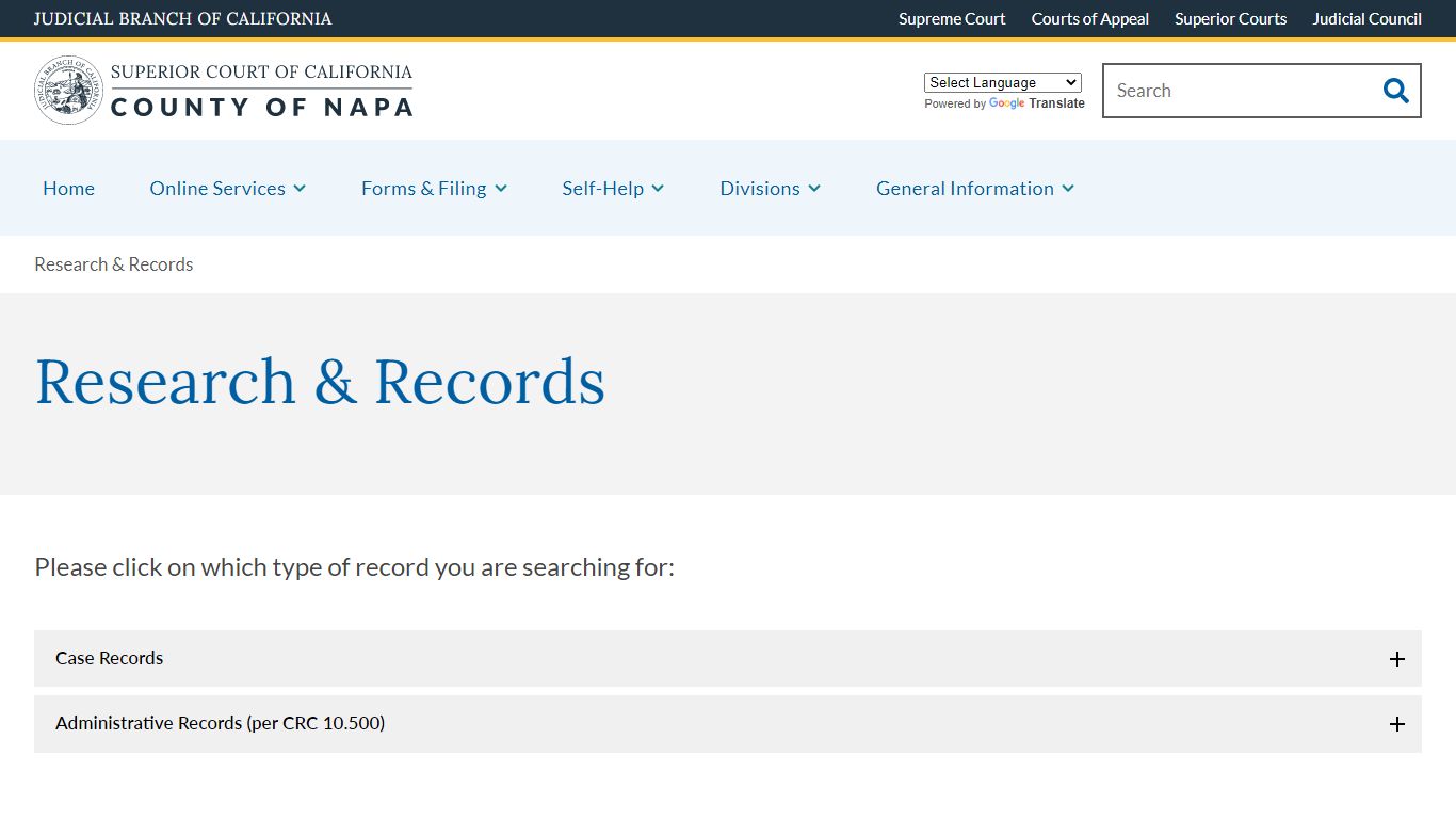 Research & Records - Napa County Superior Court